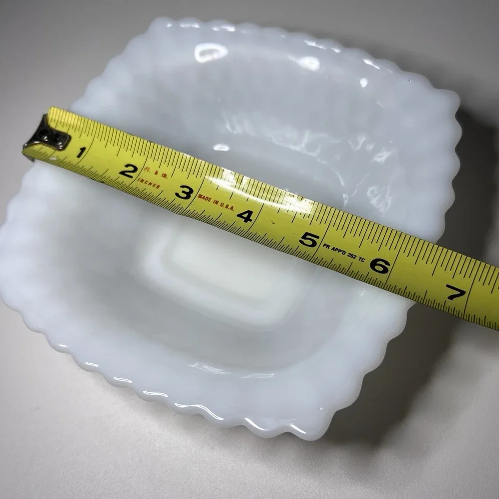 Anchor Hocking Vtg Square Diamond or Hobnail Milk Glass Bowl 50s-60s